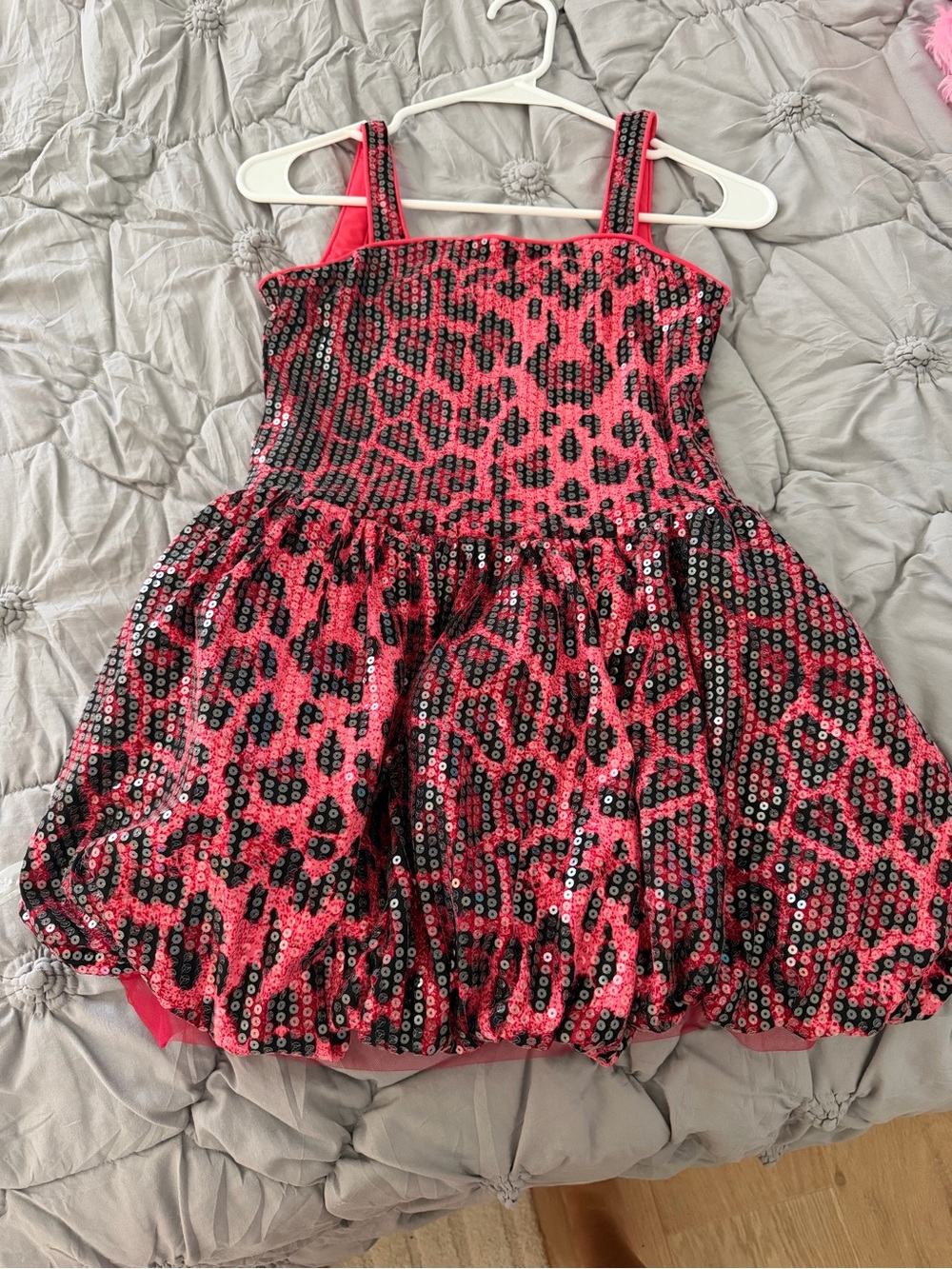 Lola + The Boys Pink and Black Sequin Leopard Bubble Dress